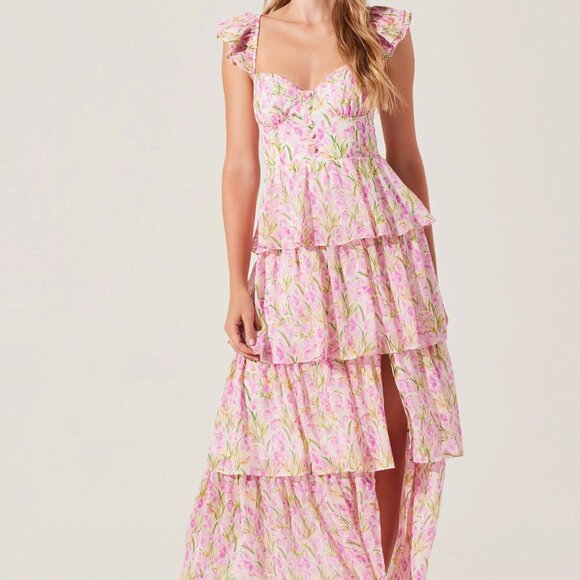 Midsummer Floral Tiered Maxi Dress - Pink Floral - Picture 2 of 6